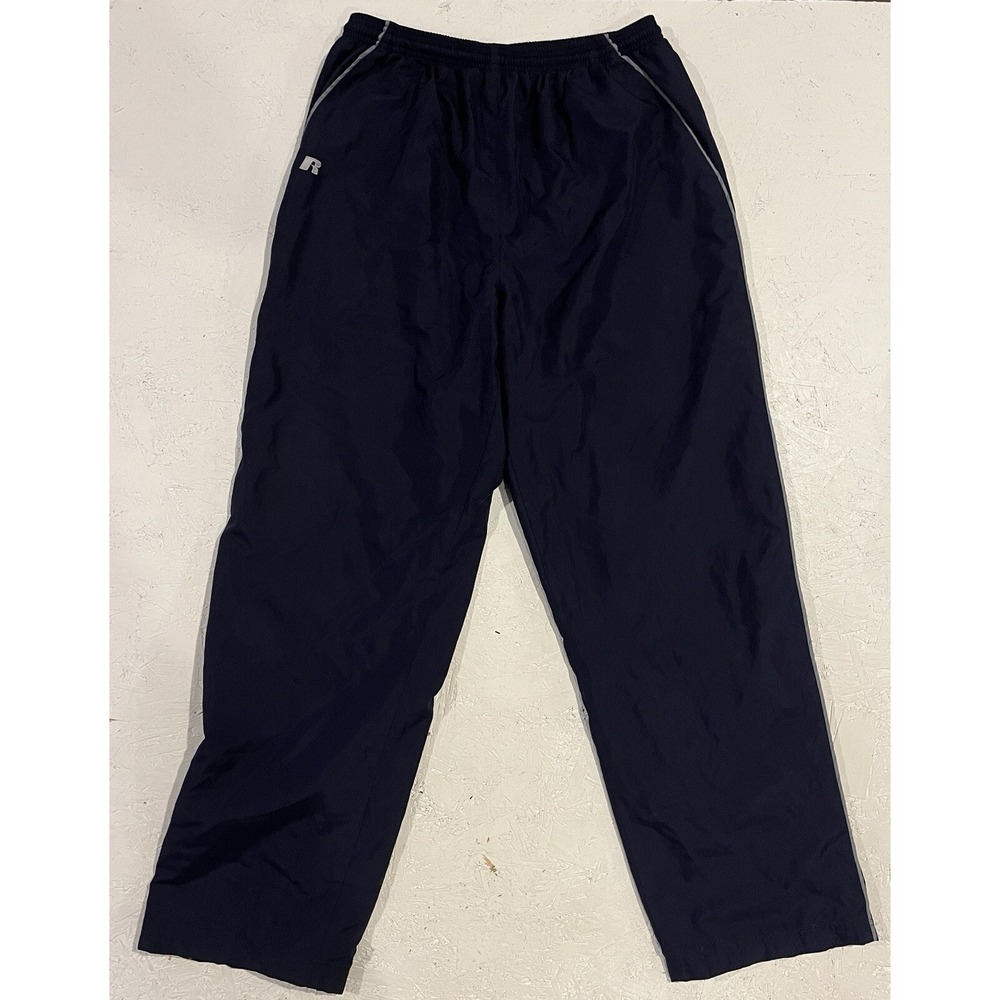 VINTAGE Russell Athletic Windbreaker Pants Men Large Navy Blue Sweat Stripes Zip